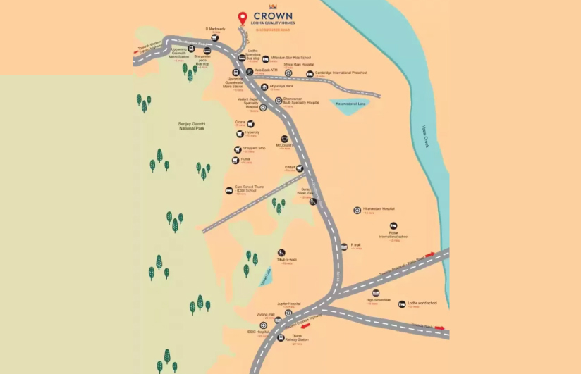 Lodha Crown  location Map