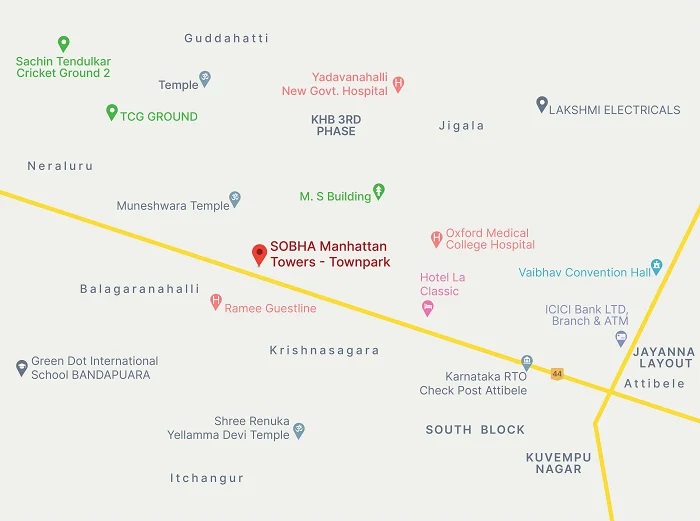 Sobha Town Park Location Map